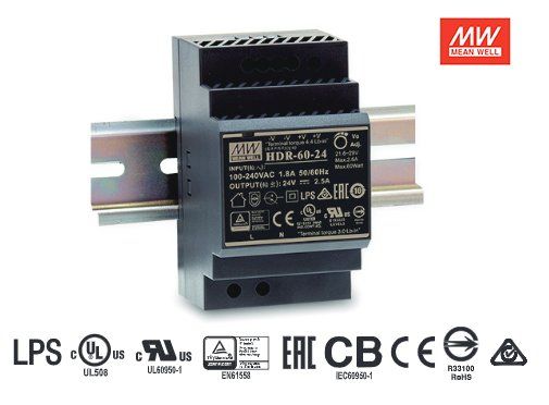 Mean Well DIN rail power supply 60W DC24V (HDR-60-24) photo