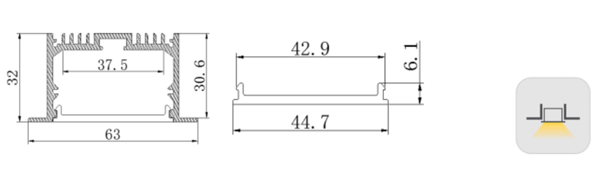LED-профіль врізний LE6332 (2,5 метра)
