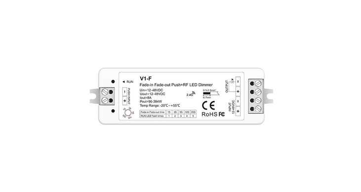LED-димер DEYA 12-48VDC, 96-384W, 8A*1CH, Push Dim+RF (V1-F) фото