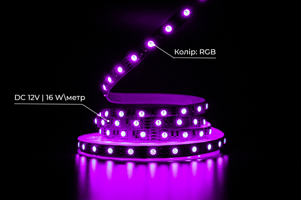 Світлодіодна LED стрічка PROLUM™ 12V; 5050\60; IP20; Series "PRO", RGB фото