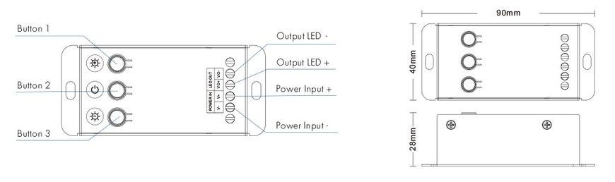 LED-контроллер DEYA 12-24VDC, 20A*1CH, 3 кнопки (V1-C) фото
