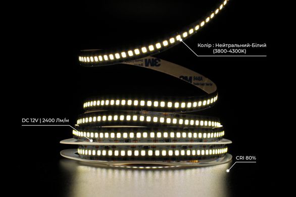 LED стрічка PROLUM™ 12V; 2835\240; IP20; Series "SG", Нейтральний-Білий (3800-4300K) фото