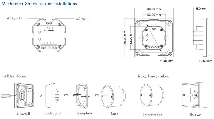 Панель LED димера DEYA ZigBee на 1 зону (TS1(WZS)-White) фото