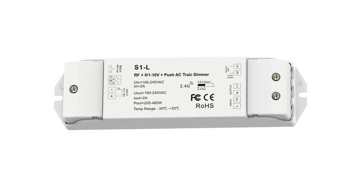 Диммер DEYA RF+Push AC Triac 100-240VAC, 1CH*2A (S1-L)