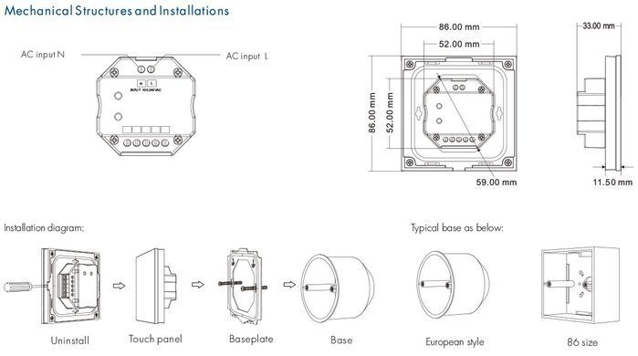 Панель LED диммера DEYA ZigBee на 2 зоны (TS2(WZS)-White)