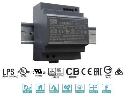 Mean Well DIN rail power supply unit 100.8W DC24V (HDR-100-24N) photo