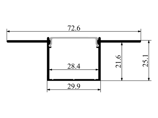 LED profile recessed for plaster, 3 meters (ЛПШ28_3)