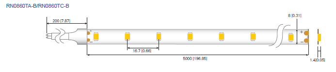 LED стрічка RISHANG 60-2835-24V-IP20 5,5W 454Lm 2700K 5м (RN0860TC-B-SW) фото