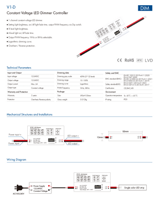 LED-контроллер DEYA 12-24VDC, 6A*1CH (V1-D)