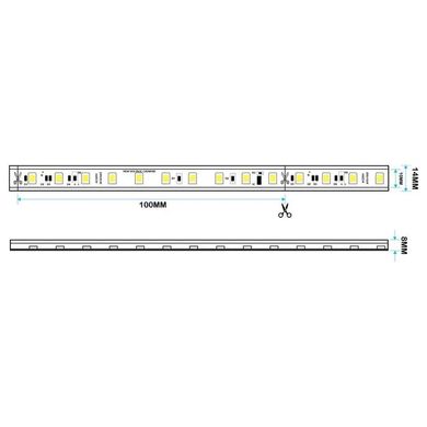 LED strip PROLUM™ 220V; 2835\120; IP67; 8 mm; Series "S", Warm White (2800-3200K) photo