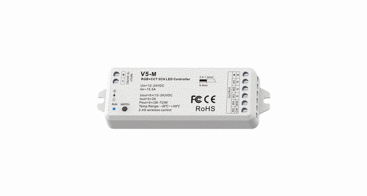LED-контролер RF DEYA 12-24VDC, 3A*5CH, RGB+CCT (V5-M)